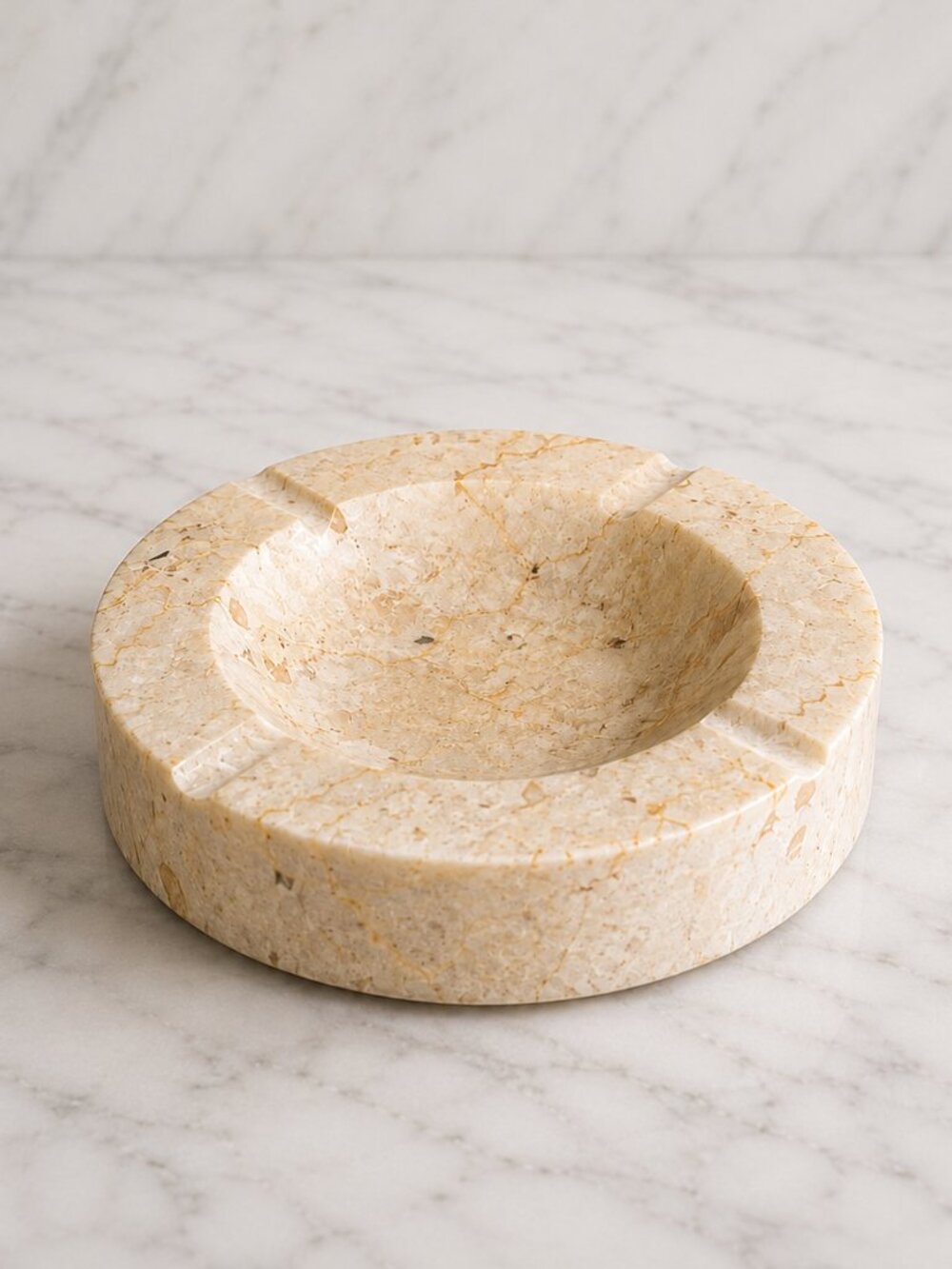 Vintage A & B Home Cream Marble Ashtray | Heavy Stone Catchall Decor | 7” Round